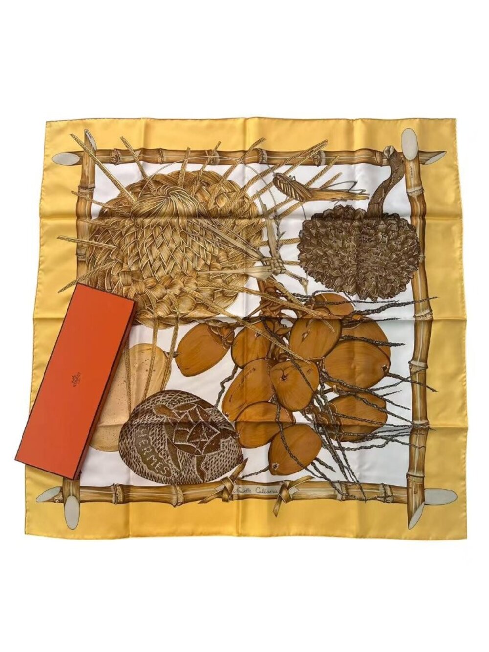 Hermes Carre 90 Jardin Creole's Paradise Silk Scarf Yellow